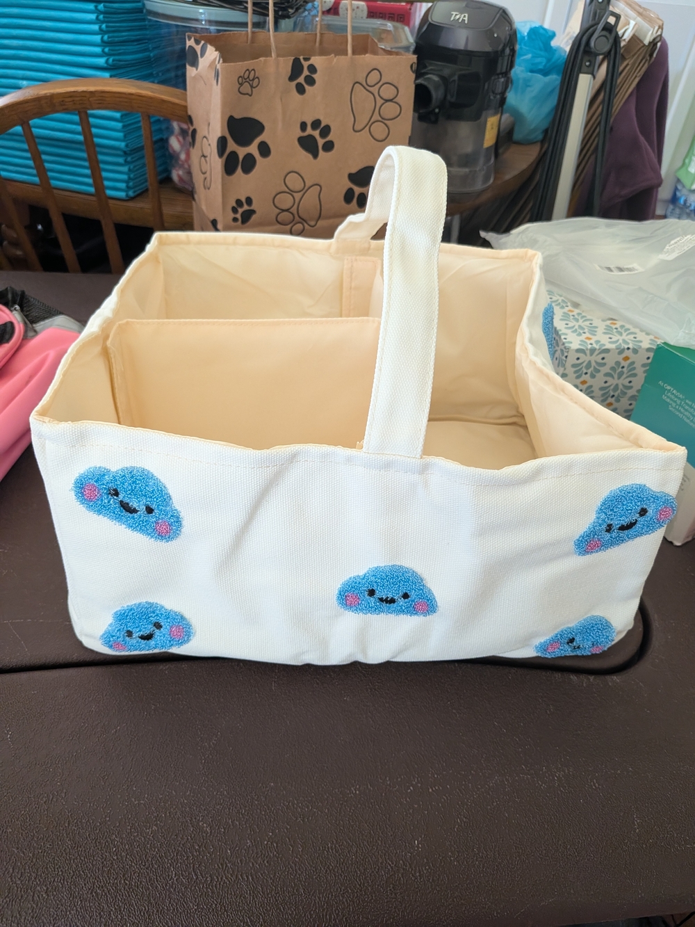 Baby Diaper Caddy Organizer with Blue Smiley Cloud Embroidery